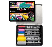 STABILO FREE - Acrylic Marker - ARTY - Mix-Tip Set - Pack of 11 - Starter Kit