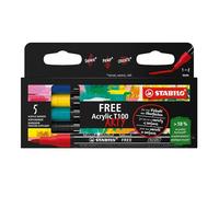 STABILO FREE - Acrylic Marker - ARTY - T100 Round Tip 1-2mm - Pack of 5 - ROYAL - Assorted Colours