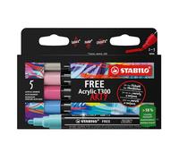 STABILO FREE - Acrylic Marker - ARTY - T300 Round Tip 2-3mm - Pack of 5 - CANDY - Assorted Colours