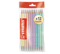Stabilo Graphite HB Pencils with Eraser, 6 Pastel Colours, Pack of 12