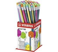 STABILO Graphite Pencil with Eraser pencil 160 - HB - Pack of 72 - Assorted colours