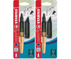 STABILO Grow - Climate-Neutral Ballpoint Pen - Pack of 2 - Moss Green/Oak Including Blue Ballpoint Refill