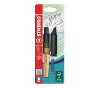 STABILO Grow - Climate-Neutral Fountain Pen - Pack of 1 - Moss Green/Oak Wood including Blue Ink Cartridge