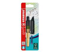 STABILO Grow - Climate-Neutral Fountain Pen - Pack of 1 - Moss Green/Oak Wood including Blue Ink Cartridge