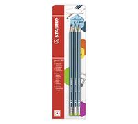 STABILO Hexagonal Graphite Pencil with Eraser pencil 160 - Pack of 3 - Petrol - HB
