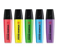 STABILO Highlighter BOSS ORIGINAL - Essential Pack of 5 - Red, Yellow, Light Blue, Light Green & Lavender