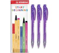 STABILO liner 308 - Retractable Ballpoint Pen - Fine 0.7mm Nib Pens - Envelope Gift Pack of 3 (Violet)