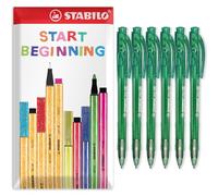 STABILO liner 308 - Retractable Ballpoint Pen - Fine 0.7mm Nib Pens - Envelope Gift Pack of 6 (Green)