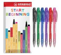 STABILO liner 308 - Retractable Ballpoint Pen - Fine 0.7mm Nib Pens - Envelope Gift Pack of 6 (Mixed)