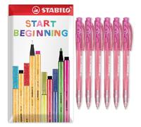 STABILO liner 308 - Retractable Ballpoint Pen - Fine 0.7mm Nib Pens - Envelope Gift Pack of 6 (Pink)
