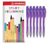 STABILO liner 308 - Retractable Ballpoint Pen - Fine 0.7mm Nib Pens - Envelope Gift Pack of 6 (Violet)