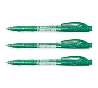 STABILO liner - Retractable Ballpoint Pen - Fine 0.7mm Nib Pens - Pack of 3 (Green)