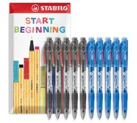 STABILO marathon - Retractable Ballpoint Pen - Fine 0.7mm Nib Pens - Envelope Gift Pack of 10 (Black, Blue)