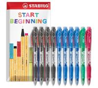 STABILO marathon - Retractable Ballpoint Pen - Fine 0.7mm Nib Pens - Envelope Gift Pack of 10 (Black, Blue, Green, Red)