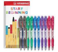 STABILO marathon - Retractable Ballpoint Pen - Fine 0.7mm Nib Pens - Envelope Gift Pack of 10 (Mixed)
