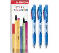STABILO marathon - Retractable Ballpoint Pen - Fine 0.7mm Nib Pens - Envelope Gift Pack of 3 (Blue)