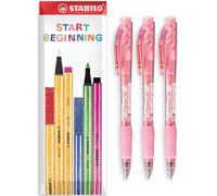 STABILO marathon - Retractable Ballpoint Pen - Fine 0.7mm Nib Pens - Envelope Gift Pack of 3 (Pink)