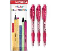 STABILO marathon - Retractable Ballpoint Pen - Fine 0.7mm Nib Pens - Envelope Gift Pack of 3 (Red)