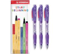 STABILO marathon - Retractable Ballpoint Pen - Fine 0.7mm Nib Pens - Envelope Gift Pack of 3 (Violet)