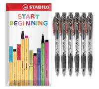 STABILO marathon - Retractable Ballpoint Pen - Fine 0.7mm Nib Pens - Envelope Gift Pack of 6 (Black)