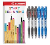 STABILO marathon - Retractable Ballpoint Pen - Fine 0.7mm Nib Pens - Envelope Gift Pack of 6 (Black, Blue)