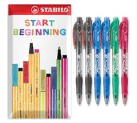 STABILO marathon - Retractable Ballpoint Pen - Fine 0.7mm Nib Pens - Envelope Gift Pack of 6 (Black, Blue, Green, Red)