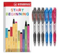 STABILO marathon - Retractable Ballpoint Pen - Fine 0.7mm Nib Pens - Envelope Gift Pack of 6 (Black, Blue, Red)