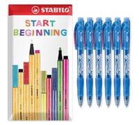STABILO marathon - Retractable Ballpoint Pen - Fine 0.7mm Nib Pens - Envelope Gift Pack of 6 (Blue)
