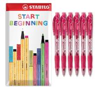 STABILO marathon - Retractable Ballpoint Pen - Fine 0.7mm Nib Pens - Envelope Gift Pack of 6 (Red)