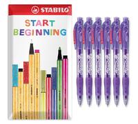 STABILO marathon - Retractable Ballpoint Pen - Fine 0.7mm Nib Pens - Envelope Gift Pack of 6 (Violet)