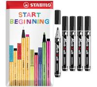 STABILO Mark-4-all - Permanent Marker Pen - In Envelope Gift Packaging - Bullet Tip (Black, Pack of 5)