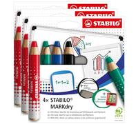 Stabilo Markdry Whiteboard Pencil x4 Assorted, Sustainable, Long-lasting, Assorted