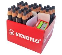 STABILO MARKdry - Whiteboard and Flipchart Marker Pencil - Classpack of 30 - Black with 2 Sharpeners
