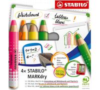 STABILO MARKdry - Whiteboard and Flipchart Marker Pencil | Pack of 4 - Assorted