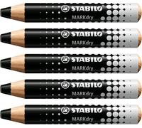 STABILO MARKdry - Whiteboard and Flipchart Marker Pencil - Pack of 5 - Black