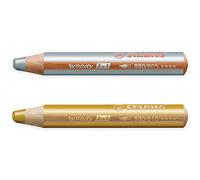 STABILO Multi-talented Pencil woody 3-in-1 - Pack of 2 Pencils - Gold & Silver