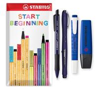 STABILO NatureCOLORS Wildflower Pen Set | BOSS ORIGINAL & swing cool Highlighter & pointball Ballpoint Pen & worker+ Rollerball with Blue Ink | Gift Set of 4 (Blue)