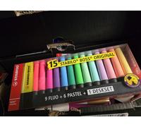 Stabilo Original Highlighters 15 Deskset 9 Fluorescent & 6 Pastel Colours Set
