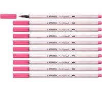STABILO Pen 68 brush - Premium Fibre-Tip Pen with Brush Tip - Pack of 10 - Pink