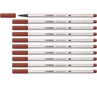 STABILO Pen 68 brush - Premium Fibre-Tip Pen with Brush Tip - Pack of 10 - Sienna