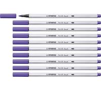 STABILO Pen 68 brush - Premium Fibre-Tip Pen with Brush Tip - Pack of 10 - Violet