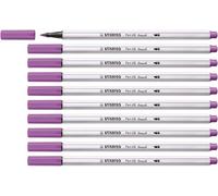 STABILO Pen 68 brush - Premium Fibre-Tip Pen with Brush Tip - Pack of 10 - Plum