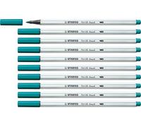 STABILO Pen 68 brush - Premium Fibre-Tip Pen with Brush Tip - Pack of 10 - Turquoise Blue