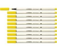 STABILO Pen 68 brush - Premium Fibre-Tip Pen with Brush Tip - Pack of 10 - Lemon Yellow