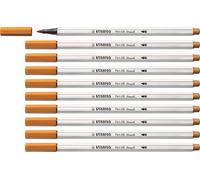 STABILO Pen 68 brush - Premium Fibre-Tip Pen with Brush Tip - Pack of 10 - Dark Ochre