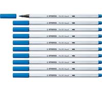 STABILO Pen 68 brush - Premium Fibre-Tip Pen with Brush Tip - Pack of 10 - Dark Blue