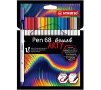 STABILO Pen 68 brush - Premium Fibre-Tip Pen with Brush Tip - ARTY - Pack of 18 - Assorted Colours