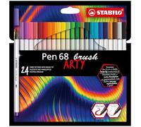 STABILO Pen 68 brush - Premium Fibre-Tip Pen with Brush Tip - ARTY - Pack of 24 - Assorted Colours