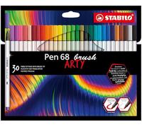 STABILO Pen 68 brush - Premium Fibre-Tip Pen with Brush Tip - ARTY - Pack of 30 - Assorted Colours