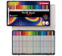 STABILO Pen 68 brush - Premium Fibre-Tip Pen with Brush Tip - ARTY - Tin of 30 - Assorted Colours